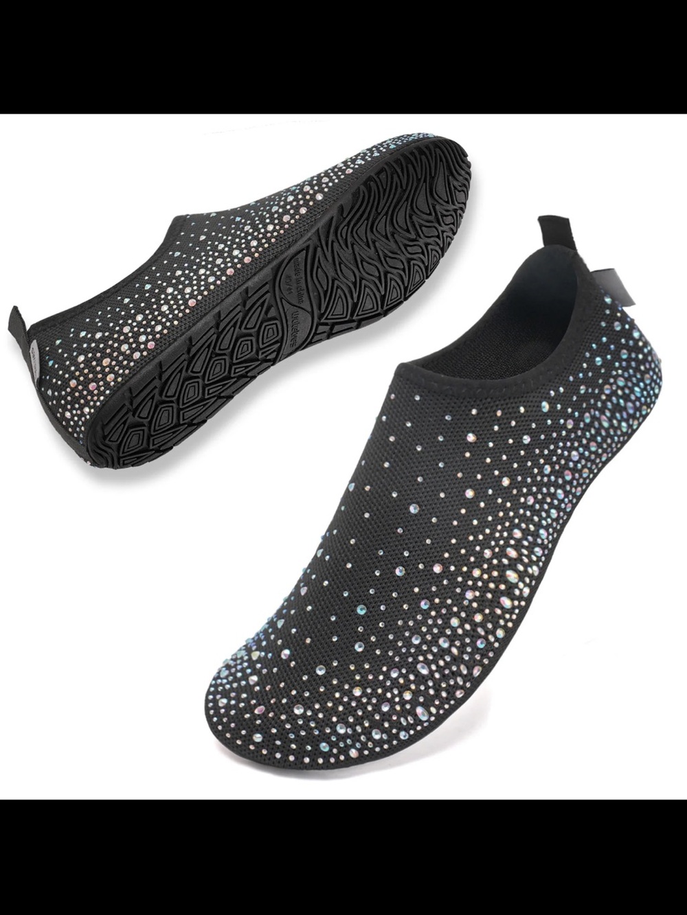 Women's Black Slip-On Rhinestone Water Shoes